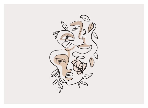 Tablou pe sticlă - Line art facials (70x50 cm)