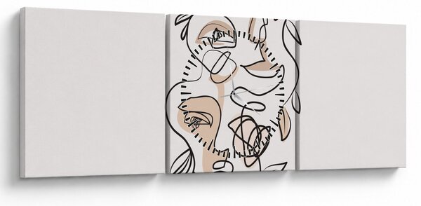 Tablou - Line art facials (cu ceas) (90x30 cm)
