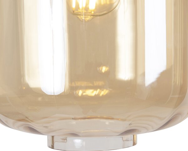 Lampă pendant de design neagră cu sticlă chihlimbar 3 lumini 226 cm - Qara
