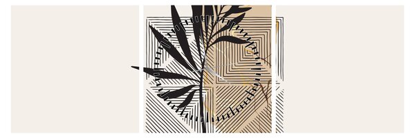 Tablou - Abstracție cu frunze tropicale N⁰1 (cu ceas) (90x30 cm)