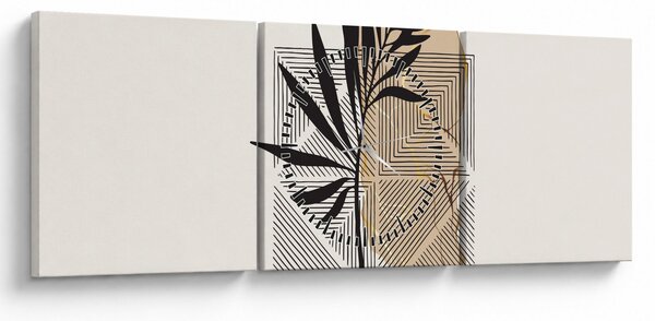 Tablou - Abstracție cu frunze tropicale N⁰1 (cu ceas) (90x30 cm)