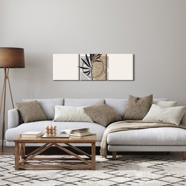 Tablou - Abstracție cu frunze tropicale N⁰1 (cu ceas) (90x30 cm)