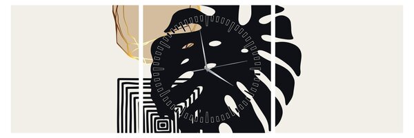 Tablou - Abstracție cu frunze tropicale N⁰2 (cu ceas) (90x30 cm)