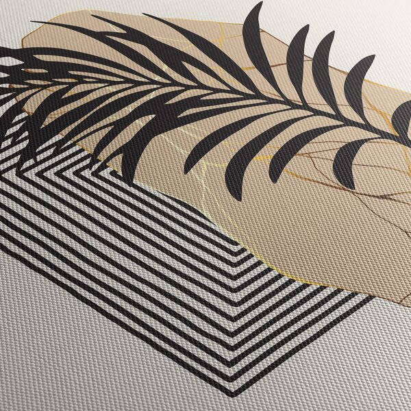 Tablou - Abstracție cu frunze tropicale N⁰3 (cu ceas) (90x30 cm)