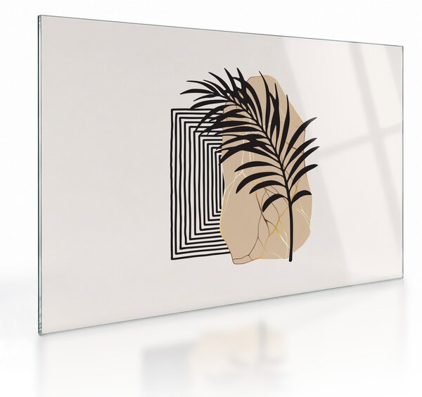 Tablou pe sticlă - Abstracție cu frunze tropicale N⁰3 (70x50 cm)