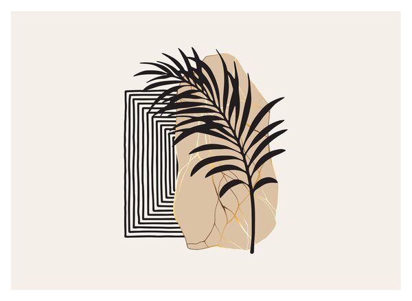 Tablou pe sticlă - Abstracție cu frunze tropicale N⁰3 (70x50 cm)