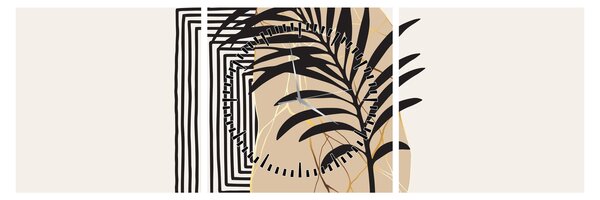 Tablou - Abstracție cu frunze tropicale N⁰3 (cu ceas) (90x30 cm)