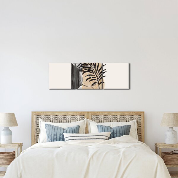 Tablou - Abstracție cu frunze tropicale N⁰3 (cu ceas) (90x30 cm)
