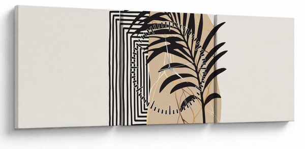 Tablou - Abstracție cu frunze tropicale N⁰3 (cu ceas) (90x30 cm)