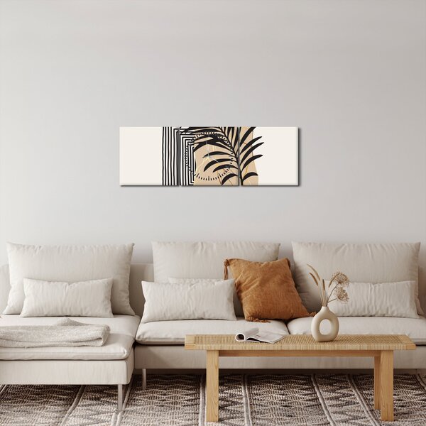 Tablou - Abstracție cu frunze tropicale N⁰3 (cu ceas) (90x30 cm)