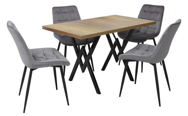 Set masă fixă Arta Nuc cu 4 scaune Onix Gri