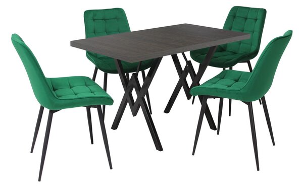 Set masă fixă Arta Wenge cu 4 scaune Onix Verde