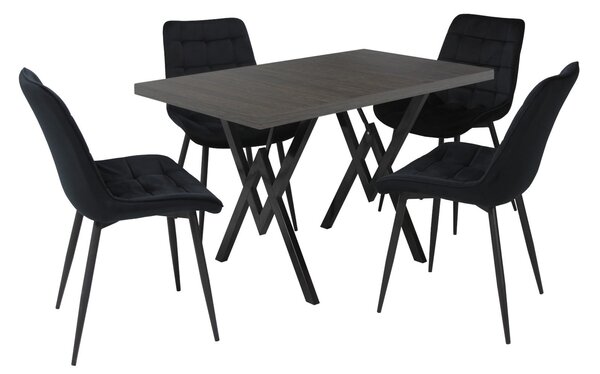 Set masă fixă Arta Wenge cu 4 scaune Onix Negru