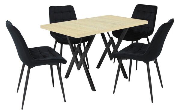 Set masă fixă Arta Stejar cu 4 scaune Onix Negru