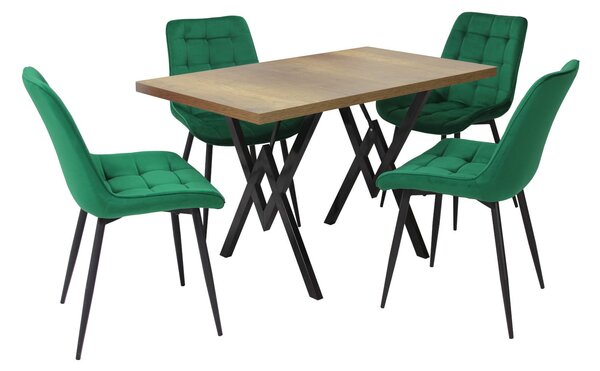 Set masă fixă Arta Nuc cu 4 scaune Onix Verde