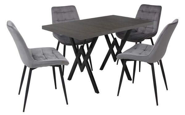 Set masă fixă Arta Wenge cu 4 scaune Onix Gri