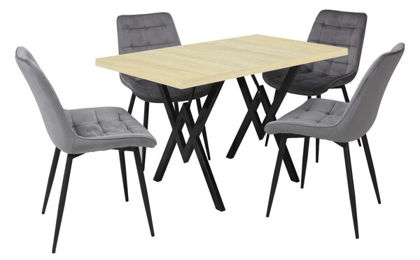 Set masă fixă Arta Stejar cu 4 scaune Onix Gri Deschis