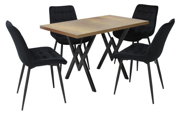 Set masă fixă Arta Nuc cu 4 scaune Onix Negru