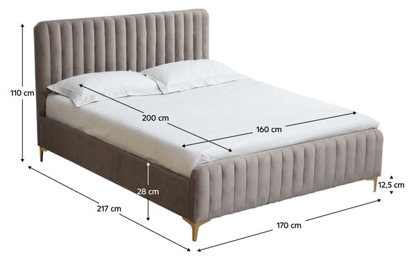 KONDELA Pat, gri maro Taupe/gold crom auriu, 160x200, KAISA