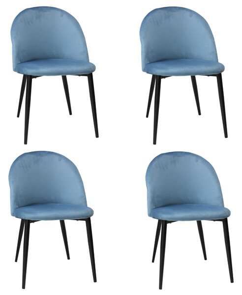 Set 4 Scaune Bella Albastru Picior Negru