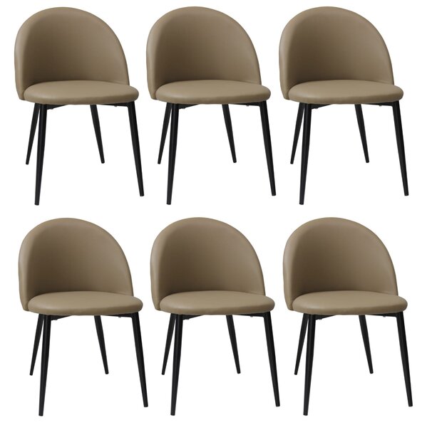 Set 6 Scaune Piele Ecologică Bella Capucino Picior Negru