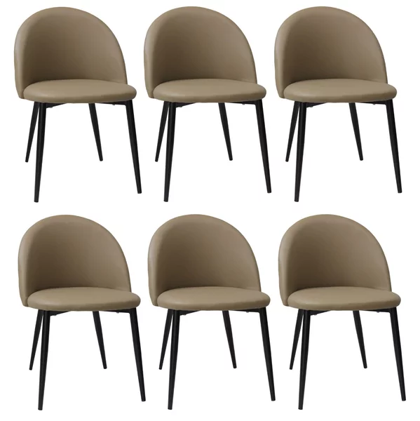 Set 6 Scaune Piele Ecologică Bella Capucino Picior Negru