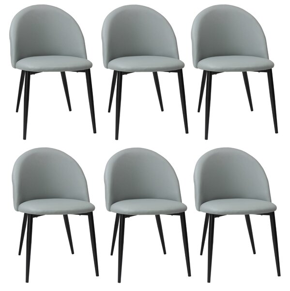 Set 6 Scaune Piele Ecologică Bella Gri Picior Negru