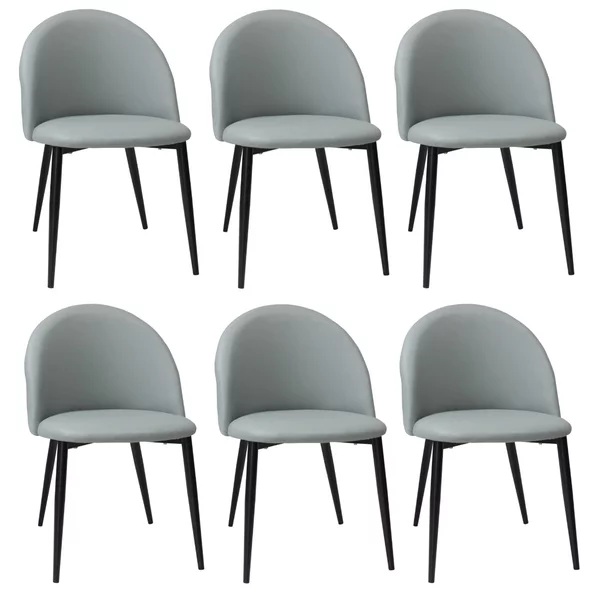 Set 6 Scaune Piele Ecologică Bella Gri Picior Negru