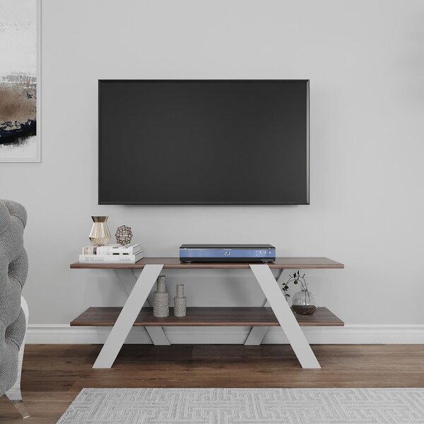 Comoda Tv April, Gri - Alb - Antracit - Nuc, 120x45x33 cm