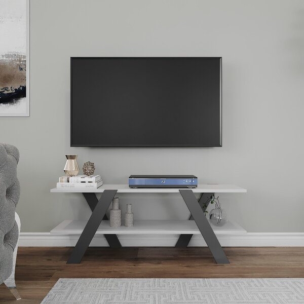 Comoda Tv April, Gri - Alb - Antracit - Nuc, 120x45x33 cm