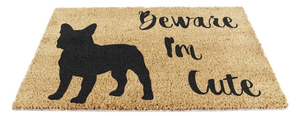 Covoraș de intrare din fibre de nucă de cocos 40x60 cm Beware I'm Cute French Bulldog – Artsy Doormats