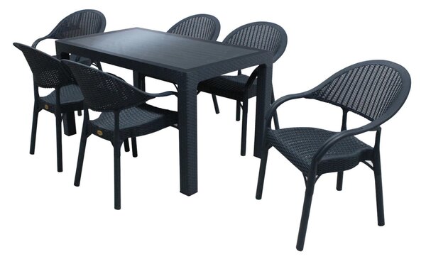 Set masă grădină Caliope cu Geam tip ratan 90x150 cu 6 scaune