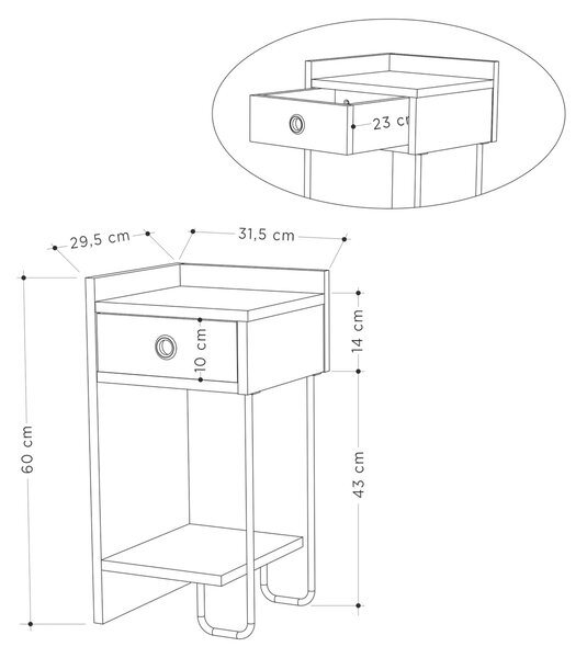 Măsuță de noptieră Sirius Left Oak 2