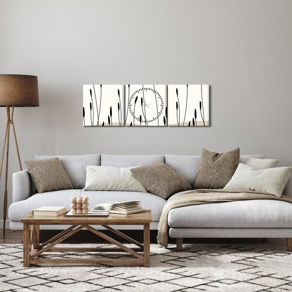 Tablou - Pajiște grafică N⁰3 (cu ceas) (90x30 cm)