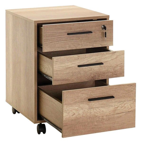 Corp Mobil Adore New York Rollbox Office, 3 Sertare, sertar cu cheie, Natur, 45x63x51 cm