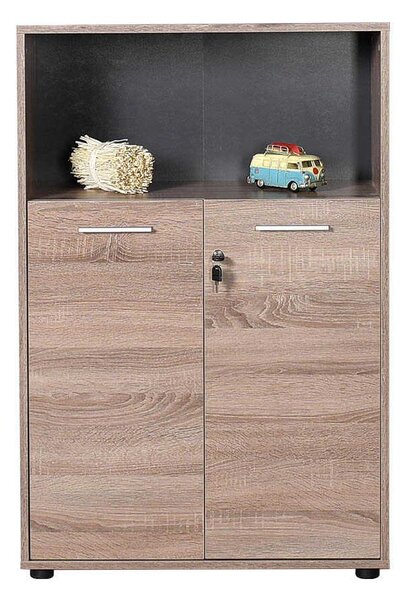 Biblioteca Adore New York, 2 usi cu cheie, 3 rafturi, Natur - Sonoma, 72x110x34 cm