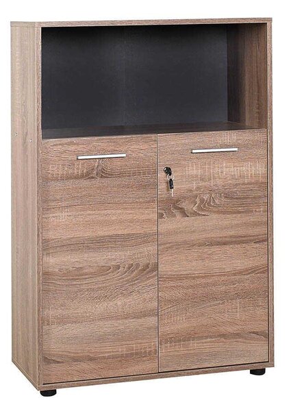Biblioteca Adore New York, 2 usi cu cheie, 3 rafturi, Natur - Sonoma, 72x110x34 cm