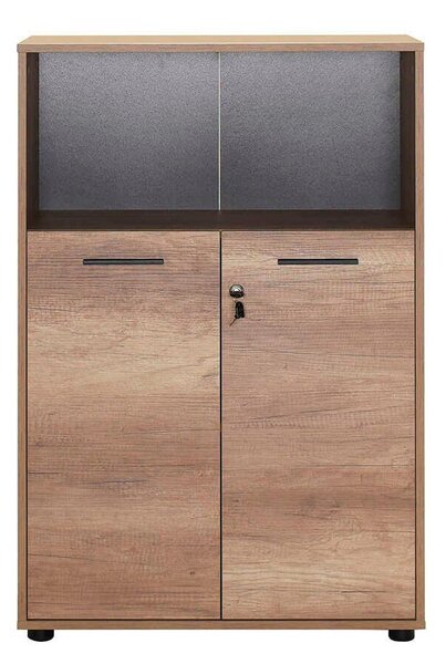 Biblioteca Adore New York, 2 usi cu cheie, 3 rafturi, Natur - Sonoma, 72x110x34 cm