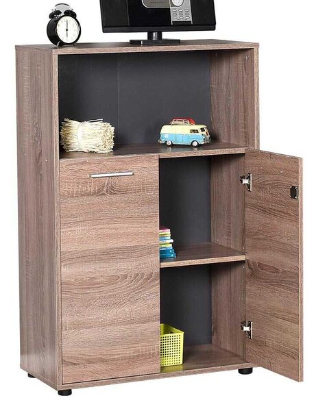 Biblioteca Adore New York, 2 usi cu cheie, 3 rafturi, Natur - Sonoma, 72x110x34 cm