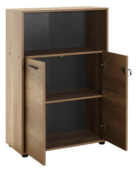 Biblioteca Adore New York, 2 usi cu cheie, 3 rafturi, Natur - Sonoma, 72x110x34 cm