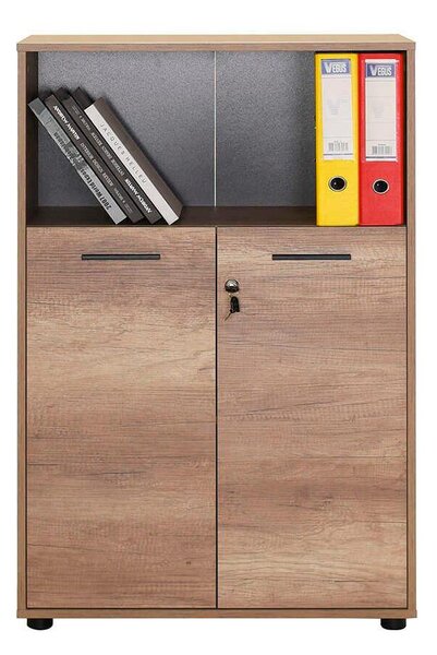 Biblioteca Adore New York, 2 usi cu cheie, 3 rafturi, Natur - Sonoma, 72x110x34 cm