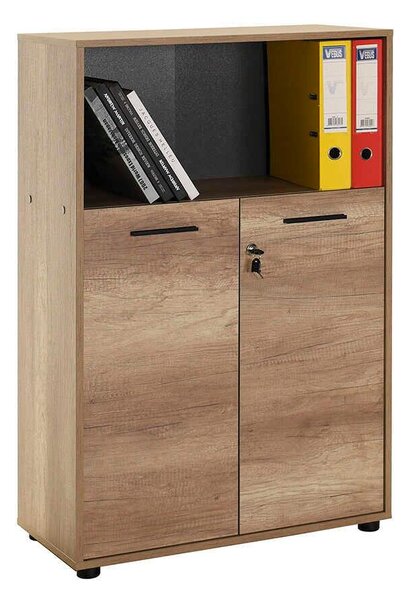 Biblioteca Adore New York, 2 usi cu cheie, 3 rafturi, Natur - Sonoma, 72x110x34 cm