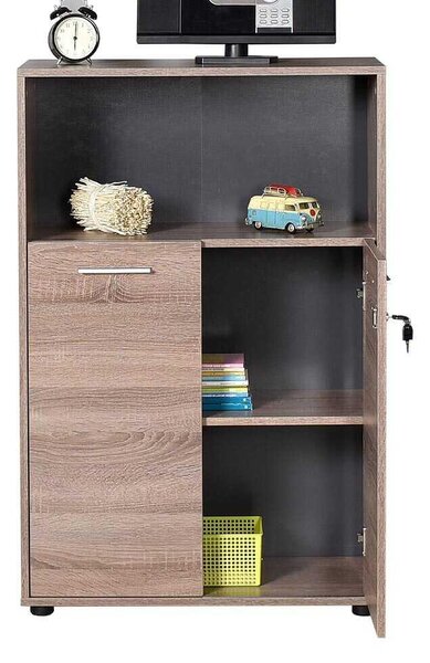 Biblioteca Adore New York, 2 usi cu cheie, 3 rafturi, Natur - Sonoma, 72x110x34 cm