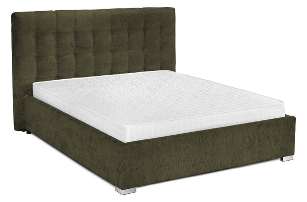 Pat Tapițat Strasbourg Premium, cu somieră rabatabilă și ladă depozitare, Verde-Olive-Eden / 90x200