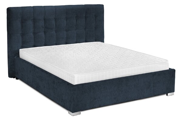 Pat Tapițat Strasbourg Premium, cu somieră rabatabilă și ladă depozitare, Albastru-Inchis-Eden / 90x200