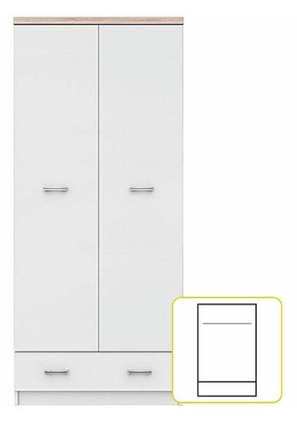 KONDELA Dulap cu două uşi 2D1S, alb/stejar sonoma, TOPTY TYP 01