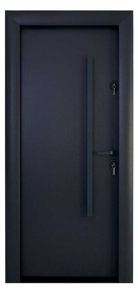 Ușă intrare casă/vilă MDF cu PVC Clasic Exterior 301 Gri Antracit cu mâner bară Wenghe PVC Dreapta