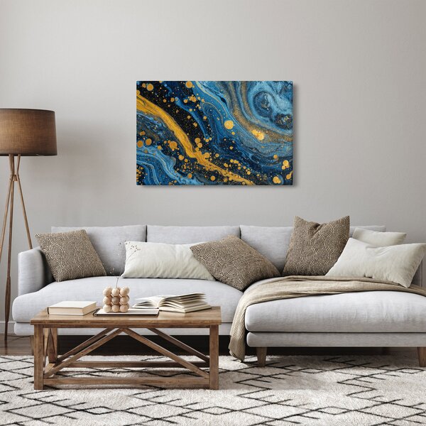 Tablou - Abstracție albastră cu aur (90x60 cm)