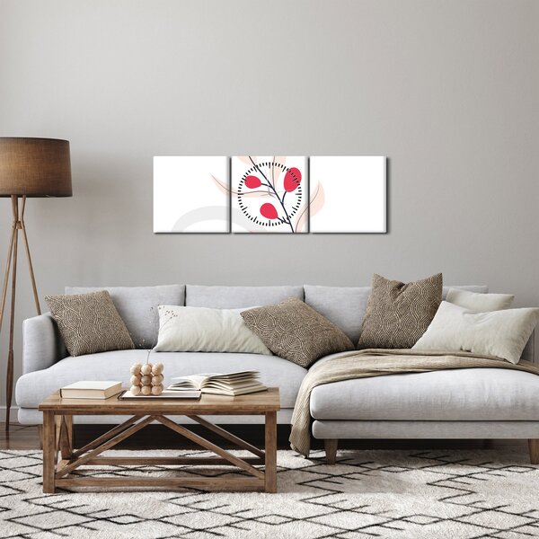 Tablou - Abstracție florală roz N⁰3 (cu ceas) (90x30 cm)