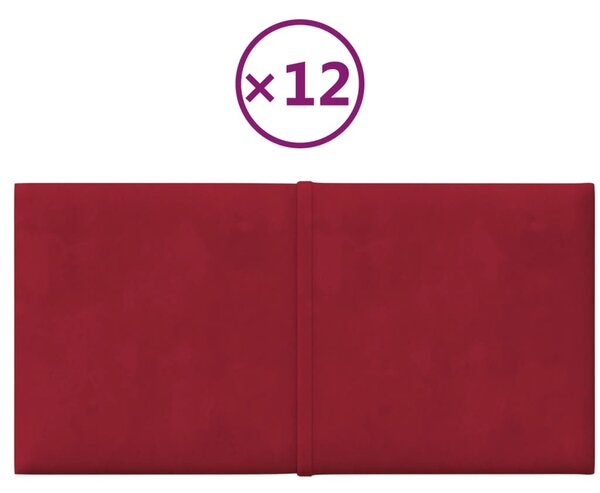 Panouri de perete, 12 buc., roșu vin, 30x15 cm, catifea 0,54 m²